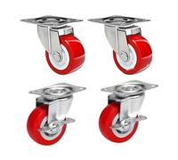 4 Pack 2" Red PVC Swivel Furniture Wheels Universal Fit for Platform Carts Heavy-Duty Rolling Casters for Easy Mobility and Smooth Movement