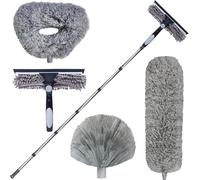 4 Pack 20+ Feet High Reach Dusting Kit with 3-14 ft Spliceable Pole //2 in 1 Window Cleaning Kit // High Ceiling Duster // Cobweb Microfiber Duster // Ceiling Fan Duster Cleaning Kit for Home Clean