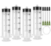 4 Pack 200ml Syringes with 55.1” Tube and Needle 14G 1.5”, Sterile Luer Lock Syringe Individually Packaged for Scientific Labs, Measuring, Watering, Refilling