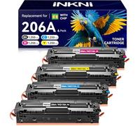 4 Pack 206A Toner Cartridges with Chip Replacement for HP 206A 206X for Color Laserjet Pro MFP M283fdw M283cdw M283fdn M282nw Pro M255dw M255nw W2110A W2111A 4 Pack Ink Cartridges
