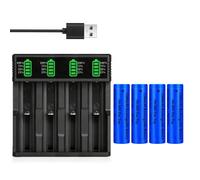 4 Pack 2200 mAh Ni-MH Flat Top Battery with 4-Slot USB Battery Charger, Batteries Rechargeable Large Capacity for LED Flashlight/Camera/Small Fan/Garden Light