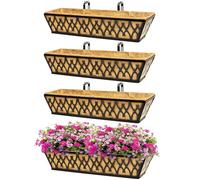 4 Pack 24 Inch Window Boxes Planters for Outdoor Plants Railing Planter Box with Adjustable Brackets for Windowsill Porch Fence Patio Hanging Flower Coco Baskets for Outside Decoration - Black