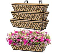 4 Pack 24 Inch Window Boxes Planters for Outdoor Plants Railing Planter Box with Adjustable Brackets for Windowsill Porch Fence Patio Hanging Flower Coco Baskets for Outside Decoration - Black