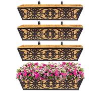 4 Pack 24 Inch Window Boxes Planters Railing Planter Box with Adjustable Brackets & Coco Liners Fabric Plant Grow Bags Deck Railing Planter Boxes Balcony Hanging Flower Box for Outdoor Plants