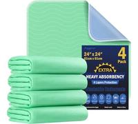 4 Pack 24” x 24” Extra Heavy Absorbency Washable Underpads, Waterproof Nursing Pads Incontinence Bed Pads, Reusable Washable Pee Pads for Dogs, Diaper Changing & Adults, Washable Puppy Pads