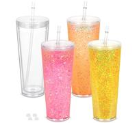 4 Pack 24Oz Snow Globe Tumblers, Double Wall Acrylic Snowglobe Tumbler with Pre Drilled Hole, Lids, Straws and Plug, Reusable Clear Acrylic Snow Globe Cups for Snow Globe Glitter DIY