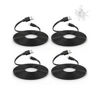 4 Pack 25 ft USB C Cable for CCTV WiFi Security Camera, Type-C Extension Cord Flat Waterproof Wire Clips, Black