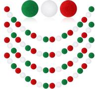 4 Pack 26.3 Feet Christmas Pom Pom Garland Ornaments Red White Green 30 Balls Garlands Christmas Felt Garland Hanging Supplies for Xmas School Classroom Fireplace Wall Home Party Decor (Red)
