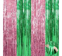 4 Pack 3.28 x 8.2 Ft Green and Pink Fringe Foil Curtains Glitter Metallic Tinsel Streamers Wicked Backdrop Backdrop for Wicked Party Decorations Witch Princess Party Disco Wicked Birthday Decor