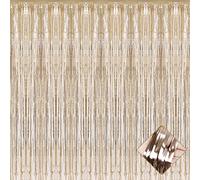 4 Pack 3.2Ft x 9.8Ft Champagne Gold Foil Fringe Curtain Backdrop, Metallic Tinsel Foil Fringe Streamers Curtains for Party, Photo Booth Props, Birthday, Wedding, 2022 Easter Day Decoration Supplies