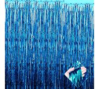 4 Pack 3.2Ft x 9.8Ft Lake Blue Foil Fringe Curtain Backdrop, Metallic Tinsel Foil Fringe Streamers Curtains for Party, Photo Booth Props, Birthday, Wedding, 2022 Easter Day Decoration Supplies