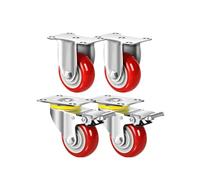4 Pack 3/4/5" PU Heavy Duty Double Bearing Castor, 75/100/125mm Heavy Duty Castor Wheels, Fixed/Swivel/Brake Casters(3"(2 swivel brake+2 fixed))