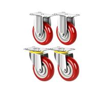 4 Pack 3/4/5" PU Heavy Duty Double Bearing Castor, 75/100/125mm Heavy Duty Castor Wheels, Fixed/Swivel/Brake Casters(4"(2 swivel+2 fixed))