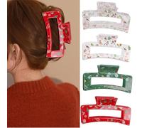 4 Pack - 3.4" Christmas Hair Claw Clips for Women Girls Christmas Snowman Square jaw Clips Large Rectangle Hair Claw Clips for Thin Thick Curly Hair Strong Grip Hair Clip Christmas Hair Accessories
