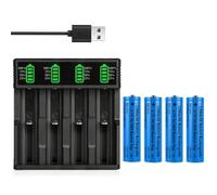 4 Pack 3.7V 2200mAh Button Top Battery NIMH with 4-Slot 18650 Battery Charger, 3.7Volt Batteries Rechargeable Large Capacity for LED Flashlight/Camera/Small Fan/Garden Light, NOT AA/AAA