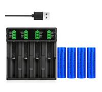 4 Pack 3.7V 2200mAh Flat Top Battery NIMH with 4-Slot 18650 Battery Charger, 3.7Volt Batteries Rechargeable Large Capacity for LED Flashlight/Camera/Small Fan/Garden Light, NOT AA/AAA