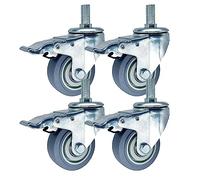 4-Pack 3-Inch Heavy Du Swivel Casters with Brake - M14/M16/M20 Threaded Stem - Industrial Rubber Wheels for Workbench, Fur & Equint - Caster Set for Smooth li