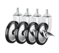 4-Pack 3-Inch Heavy Duty Swivel Caster Wheels with Brakes, M8X15 Threaded Stem, Smooth & Quiet Industrial Furniture Casters for Carts, Silver Finish
