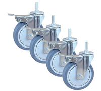 4-Pack 3" M16 Threaded Caster Wheels, 660lbs Load Capacity, No Noise Rubber Swivel Casters with Brake for Furniture & Cart - 75mm Height