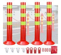 4 Pack 30 Inch Traffic Delineator Posts with Plastic Chain, Removable Plastic Safety Bollards for Parking Lot, Road Work, Queue Management