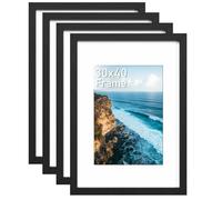 4 Pack 30x40 Picture Frames, Black Wooden 30x40 cm Frames with Mount for A3/A4 Prints, Shatterproof Plexiglass, Wall Mountable Portrait or Landscape for Home Office Decor, Gallery Walls