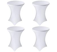 4 Pack 32x43 Inch Cocktail Table Cover Spandex Stretch Square Corners Tablecloth, White Cocktail Round Table Cloth, Fitted High Top Table for Bar, Weddings, Birthday, Banquet, Outdoor Party (White)