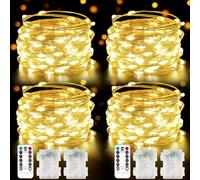 4-Pack 33FT 100 LED Fairy Lights Battery Operated with Remote & Timer, Fairy Christmas String Lights for Bedroom Decor, Waterproof 8 Modes Twinkle Lights for Room Garden Party Wedding (Warm White)