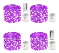 4-Pack 33FT 100 LED Fairy Lights Battery Operated with Remote & Timer, Fairy Halloween String Lights for Bedroom Decor, Waterproof 8 Modes Twinkle Lights for Room Wedding (Purple)