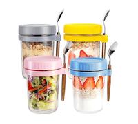 4-Pack 350ml Leakproof Mason Jars with Lids & Spoons, Overnight Oats Jars for Breakfast, Salad & Meal Prep, Airtight Glass Food Storage Containers