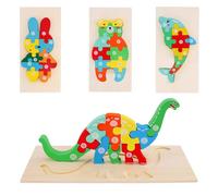 4 Pack 3D Wooden Jigsaw Puzzle for 1-3 Year Olds Kids, Dinosaur Puzzles Toys for Kids, Montessori Toys for Boys and Girls 3+ Year Olds, Educational Games for Girls Boys Children(Animal)