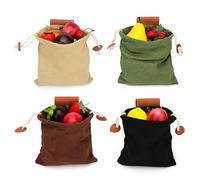 4 Pack 4-Color Mushroom Foraging Bag - Collapsible Canvas Foraging Pouch Basket, Leather Accent Foraging Bag for Camping, Hiking, Hunting, Grocery Storage