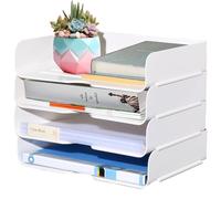 4 Pack 4 Tier Stackable Filing Trays, Desktop Letter Tray, Tidy File Organizer Holder, Plastic Accessories Storage Rack for A4 Paper, Office Supplies, School, Magazine, Documents, Receipts(White)