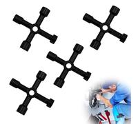 4 Pack 4 Way Utility Key, Meter Box Key, Multifunction Service Access Tool, Black Zinc Alloy Meter Box Key with Square and Triangle Profiles for Water Gas Electric Cabinets Plumbing Maintenance