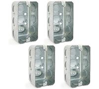 (4 Pack) 4 x 2 Inch Single-Gang Metal Handy Electrical Box, 1-7/8" Depth, Drawn Steel Construction, 1/2" Knockouts, Surface Mount Utility Box