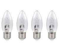 4 Pack 42W =(60W) Eco Classic Edison Screw E27 ES, Traditional Clear Round Candle Bulbs, Dimmable, 630 Lumen, 2750K Warm White, AC 230V, for Chandeliers, Lamps, Wall Lights, Pendants