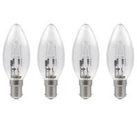 4 Pack 42W =(60W) Eco Classic Small Bayonet Cap B15d SBC, Traditional Clear Round Candle Bulbs, Dimmable, 630 Lumen, 2700K Warm White, AC 230V, for Chandeliers, Lamps, Wall Lights, Pendants