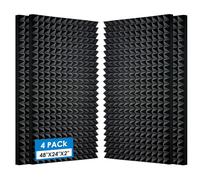 4 Pack-48 x 24 x 2 Inches Pyramid Designed Acoustic Foam Panels, Sound Proof Foam Panels, High Density and Fire Resistant Acoustic Panels, Studio Foam for Wall (Black 4 Pack, 48 x 24 x 2 Inches)