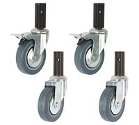 "4-Pack 4in Rubber Swivel Wheels with Bracket & Long Handle - No Noise, 400kg Capacity for Commercial Kitchen Tables & Trolleys (Brake + Universal Blue)"
