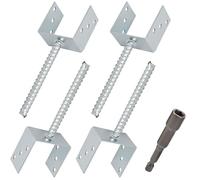 4 Pack 4x4 Inch Fence Post Supports for Concrete - Raises Posts to Prevent Rot, Heavy Duty U-Shaped Pergola Brackets, 4mm Thick Galvanised Steel Anchors, 100 x 100 x 60mm