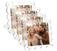 4 Pack 4x4 Inch Magnetic Acrylic Picture Frame, Clear Acrylic Picture Frames, Scalloped Picture Frame Set, Frameless Magnetic Photo Display Rack for Desktop Display (Fan-Shaped)