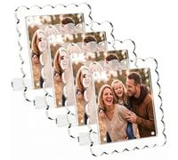 4 Pack 4x4 Inch Magnetic Acrylic Picture Frame, Clear Acrylic Picture Frames Set, Frameless Magnetic Photo Display Rack for Desktop Display (Fan-Shaped+Square)