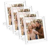 4 Pack 4x4 Inch Magnetic Acrylic Picture Frame, Clear Acrylic Picture Frames, Square Picture Frame Set, Frameless Magnetic Photo Display Rack for Desktop Display and Trendy Home Gift (Square)