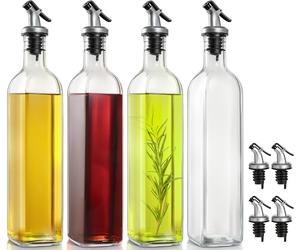 4 Pack 500ml Olive Oil Dispenser Bottle Glass Pourer Drizzle No Drip Kitchen