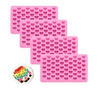 4 Pack 55-Cavity Mini Heart Shaped Ice Cube Trays, Non-Stick Heart Ice Trays for Freezer, Silicone Form for Chocolate Candy Gummy Cake Topper Party Wedding (Pink)