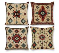4 Pack 55x55cm (22x22 Inch) Square Linen Cushion Covers Abstract Eyes Pattern Pillow Covers Set with Zipper Closure, Machine Washable & Wrinkle Resistant Sofa Bed Throw Pillow Covers Home Decor Q6203