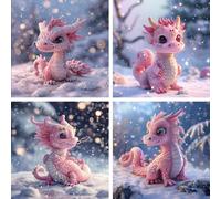 4 Pack 5D Snow Scene Diamond Painting Kits, Full Drill Square Small Diamond Art Diamond Painting Dragon Picture, DIY Embroidery Cross Stitch Adults Crystal Art Kits for Home Wall Decor 10x10cm ZF-1345