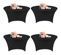 4 Pack 5FT Round Spandex Tablecloth 60 Inch Black Stretchable Table Cover Washable and Wrinkle Resistant Table Cloth, Fitted Round Table for Wedding, Banquet, Birthday, Party, Restaurant (Black)