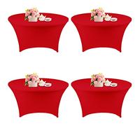 4 Pack 5FT Round Spandex Tablecloth 60 Inch Red Stretchable Table Cover Washable and Wrinkle Resistant Table Cloth, Fitted Round Table for Wedding, Banquet, Birthday, Party, Restaurant (Red)