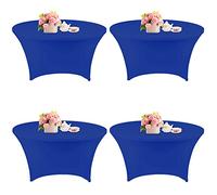 4 Pack 5FT Round Spandex Tablecloth 60 Inch Stretchable Table Cover Washable and Wrinkle Resistant Table Cloth, Fitted Round Table for Wedding, Banquet, Birthday, Party, Restaurant (Royal Blue)
