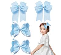 4 Pack 6 Inch Hair Bow Clips, Large Accessories for Girls and Women, Light Blue